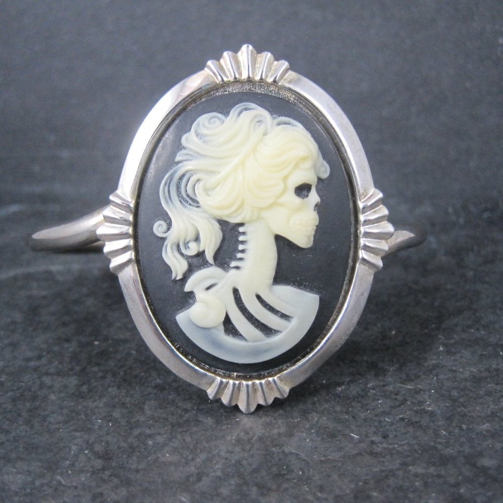 Goth Skeleton Cameo Cuff Bracelet 6.25 Inches